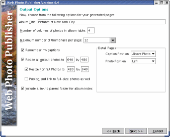 Set output options